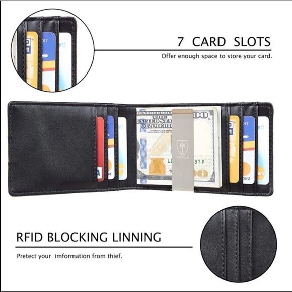 Leather Wallet with Money Clip Credit Card Holder - Picture 2 of 7